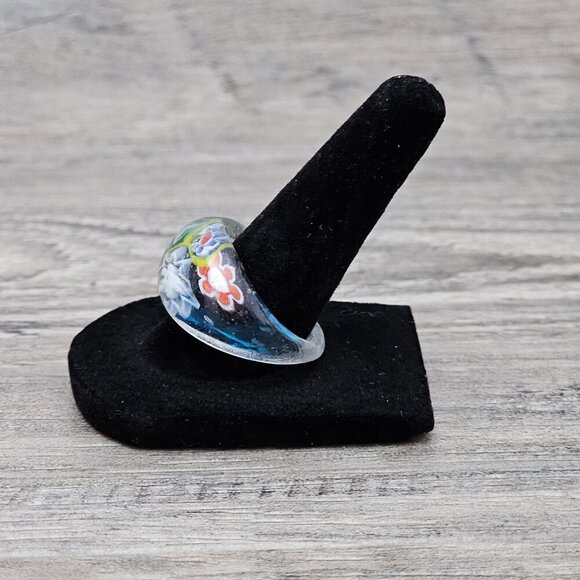 Murano Glass Italian Mosaic Multicolored Millefiori Floral Ring 7.5 - Picture 4 of 8